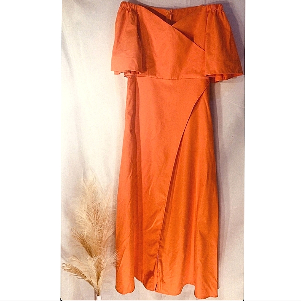 Orange, wrap dress with split